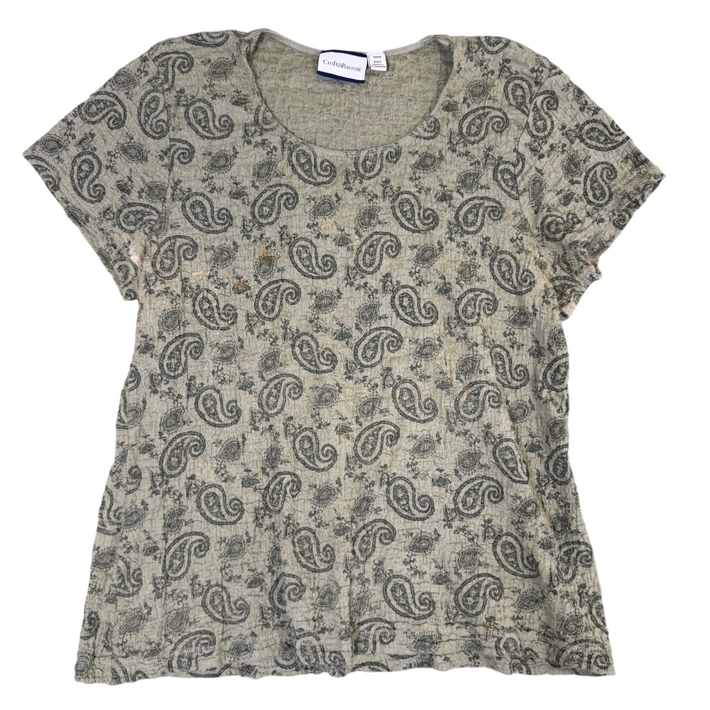 Croft & Barrow Petite XL Green Paisley Crinkle Textured Short Sleeve Top